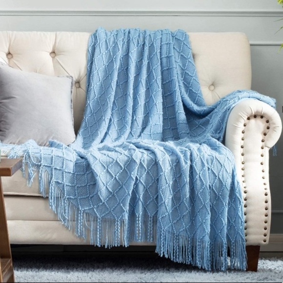 Light Purple Colorful Home/Dorm Tassel Knit Throw Cozy Fringe Patterned Blanket - Picture 13 of 16